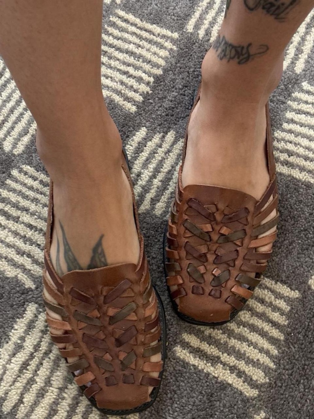 Basic Editions Brown Woven Leather Moccasin Flats